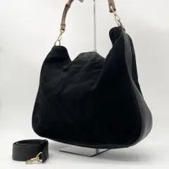 GUCCI バンブー　2way ショルダーバッグ　スエード　レザー　ブラック
