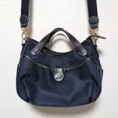 キタムラ 2wayバッグ ハンド ショルダー 紺 金具 ナイロン レザー調 上品のサムネイル
