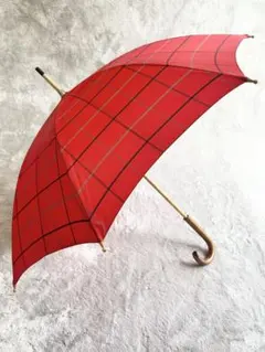 Burberrys バーバリーズ 長傘 雨傘 チェック柄 レッド 木製ハンドル