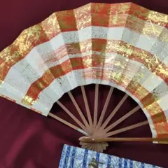 舞扇子 赤白のストライプ×金箔の扇子（約30cm日本舞踊 日舞　箱付