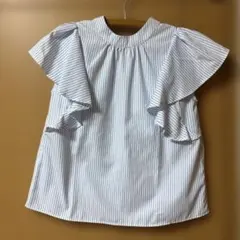 ストライプフリル半袖シャツ Mサイズ