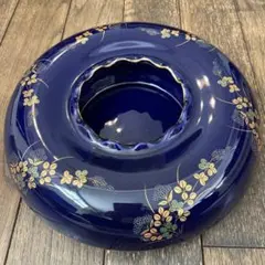 昭和レトロ　有田焼　美術陶器　ネイビー 陶器製 花柄 灰皿