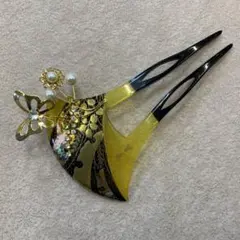 バチ型かんざし　豪華　キラキラ　ラインストーン　パール61105