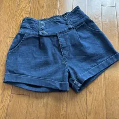 ダークブルー ハイウエストデニムショートパンツ
