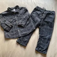 美品 H&M ダークグレー 長袖シャツ パンツセット 12-18M
