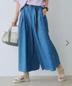 スタジオクリップ　タックデニムスカーチョ　L ブルー　訳あり　ワイドパンツ