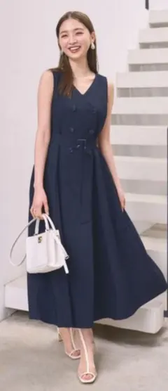 美品】リネンライクワンピース≪洗濯機で洗える≫ビアッジョブルー