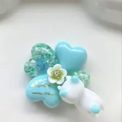 レジン ヘアゴム リボン 猫ちゃん ハイビスカス ネイビー×ホワイト◡̈
