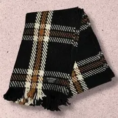 john branigan wool マフラー　ストール　黒オレンジチェック