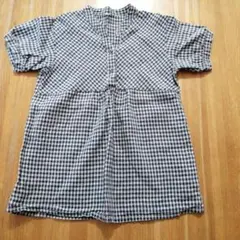 無印良品 半袖チェック柄シャツ ネイビー/ベージュ 130