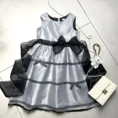 キャサリンコテージ ノースリーブ ワンピース　チュール贅沢リボン　グレー系140