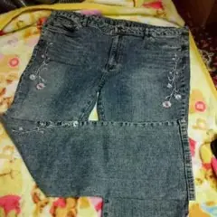 レディース デニム刺繍パンツ 大きいサイズW９６