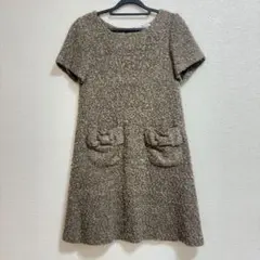 GALLERY VISCONTI ベージュ 半袖ニットワンピース