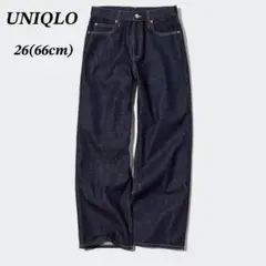 【美品】ユニクロ　バギージーンズ　デニム　ストレート　ワイド　濃紺　ミニマル