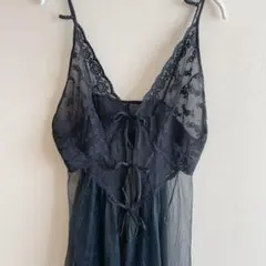 セクシー レース シフォン ネグリジェ ワンピース キャミソール 黒