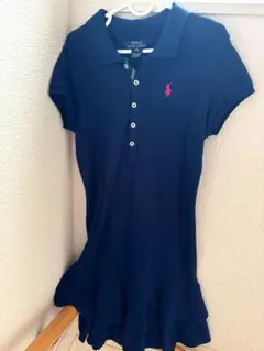 ラルフローレン ネイビー フリル付きワンピース 半袖　M 8-10