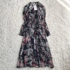 未使用品　ZARA ワンピース　フラワープリント　シフォン　フレア　ロング