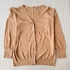 ユニクロ　UVカットスーピマコットンVネックカーディガン（長袖）BROWN XL
