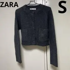 ZARA グレー クロップドカーディガン　S