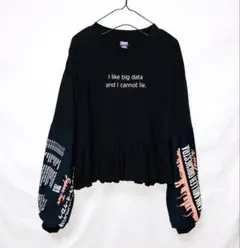 黒『古着リメイクフリルTシャツ』No.901