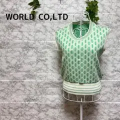 【g63】【WORLD CO,LTD 】グリーンニットベスト　ノースリーブ　美品