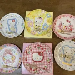 2000年ハローキティ お皿の頒布会 6枚セット お皿と同柄のフォーク付き