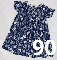 プティマイン　ネイビー花柄ワンピース　90