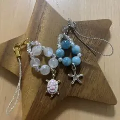 ハンドメイド 天然石とビーズ ストラップ