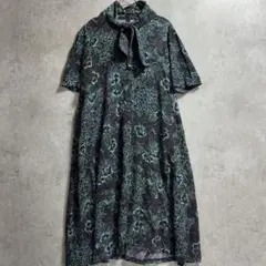 80s ヴィンテージ ワンピース　ボウタイリボン　昭和レトロ　花柄　フラワー