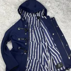 CRESTBRIDGE　ダッフルコート　ストライプ　ロゴ刺繍　銀釦　青