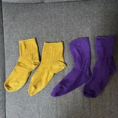 靴下屋 レディース ソックス 2足セット イエロー パープル