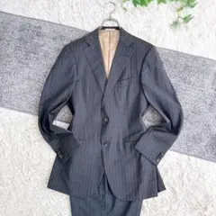 高級　上品　ロロピアーナ　ストライプ　チャコールグレー　スーツ　セットアップ