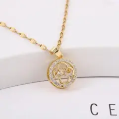 【Sale★】クローバーダンシングストーンネックレス　シルバーカラー