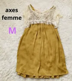 【axes femme】総レース切替 ワンピース M 結婚式 二次会 リボン付き