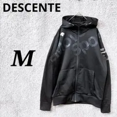 4773 Descente 全開拉鍊連帽衫 M 黑色 印花 標誌 運動服