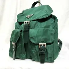 【極美品】プラダ　ミニリュック　ナイロン　希少色　三角ロゴ　巾着　白タグ　緑