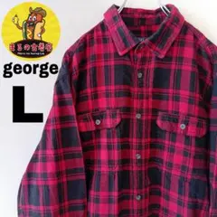 USA古着 george　ネルシャツL　レッドブラック　チェック