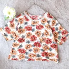 花柄Tシャツ 半袖 コットン100 ボタニカル レトロ オレンジ系