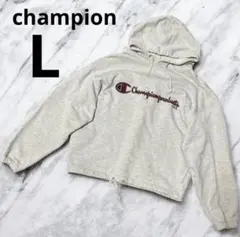 チャンピオン　フード付パーカー　ゆるだぼ　ビッグロゴ　オーバーサイズ　グレー