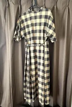 BEAUTY&YOUTH　チェックバックオープンベルトワンピース　茶×黒　M