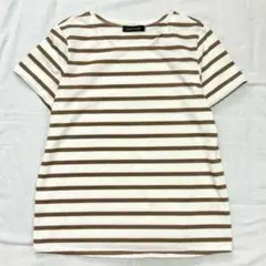 ボーダーTシャツ 半袖カットソー ブラウン シンプル カジュアル 定番 L