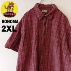USA古着 SONOMA　半袖ボタンシャツ2XL　レッドブラック　チェックのサムネイル