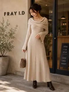 FRAY I.D フレイアイディー リブニット ロングワンピース ベージュ F