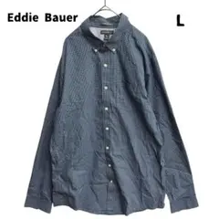 エディーバウアー 長袖シャツ L 紺基調 チェック柄 スリムフィット【5200】