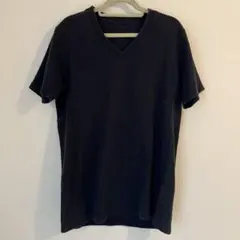 リブ編み 黒 Vネック Tシャツ　M