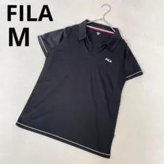 ★ FILA フィラ メッシュ スキッパー 半袖 ポロシャツ ブラック 無地 Mのサムネイル