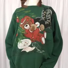 90s used XLサイズ/ヘインズ ハンドペイント クリスマス スウェット