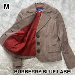 希少⭐︎バーバリー　テーラードジャケット チェック 千鳥格子　赤　王冠ワッペン　S