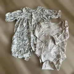 長袖花柄 コットンロンパースセット　60cm