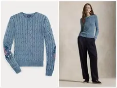 美品 2024AW ラルフローレン エルボーパッチ ケーブルニット インディゴ